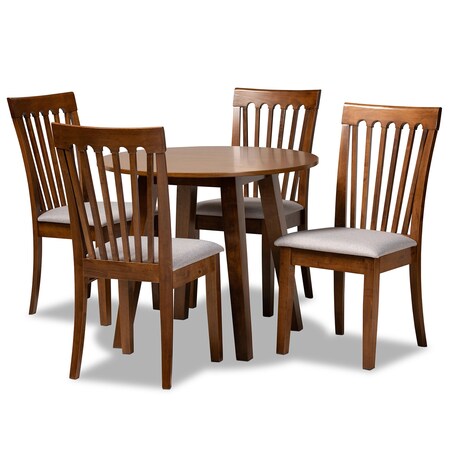 Baxton Studio Lida Modern and Contemporary Grey Fabric and Walnut Brown Finished Wood 5-Piece Dining Set 174-9879-10895-Zoro
